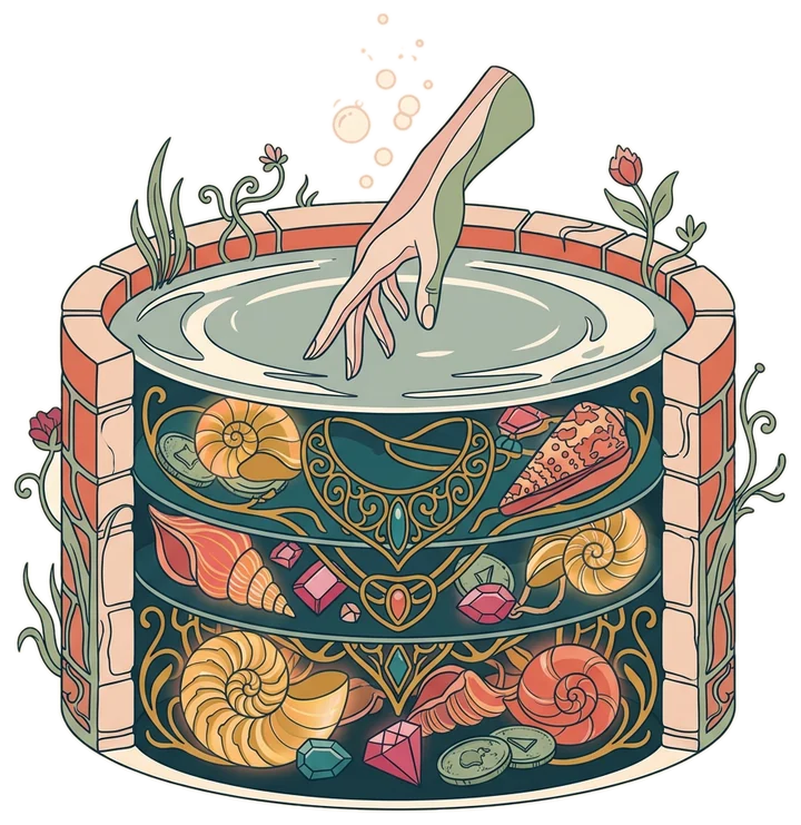 A hand reaching into a deep well of rare treasures